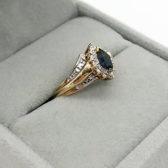 10k yellow gold blue sapphire and diamond chip vintage ring size 6.75 - Picture 8 of 9